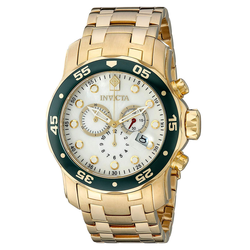 Invicta Diver Chronograph of Pearl Dial 18kt Gold-plated Mens Watch 80073 – Busy Bee