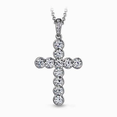 Simon G NP204 18Kt White Gold Diamond Cross Featuring 1.50 Carats Total Weight B