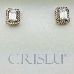 Crislu 3010109E00CZ 18KT Gold Plated Sterling Silver Emerald Cut Stud Earrings