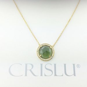 Crislu 309975N16GR Sterling Silver Gold Plated Emerald Crystal Pendant