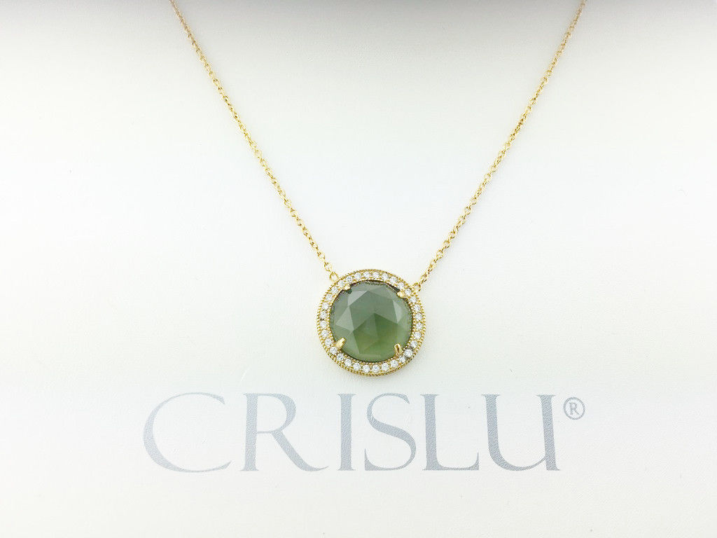 Crislu 309975N16GR Sterling Silver Gold Plated Emerald Crystal Pendant