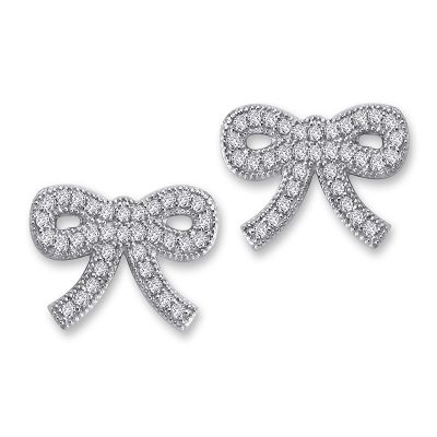 Crislu 9010009E00CZ Micro Pave Ribbons & Pearls Bow Earrings