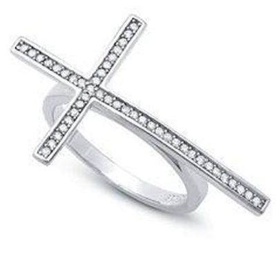 Crislu 9010139R70CZ Sterling Platinum Sideways Cross Ring Size 7