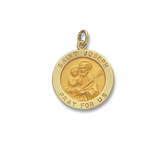 St. Joseph SERIES Round 14 KT. Yellow Solid Religious Medal