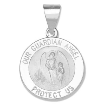 14 Kt. Round White Guardian Angel Religious Medal