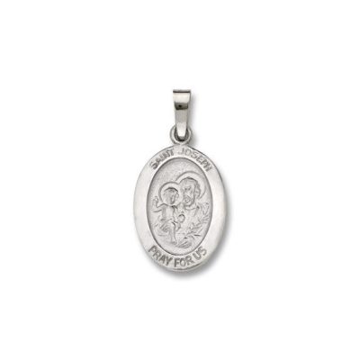 St. Joseph SERIES Oval 14 KT. White Solid Religious Medal