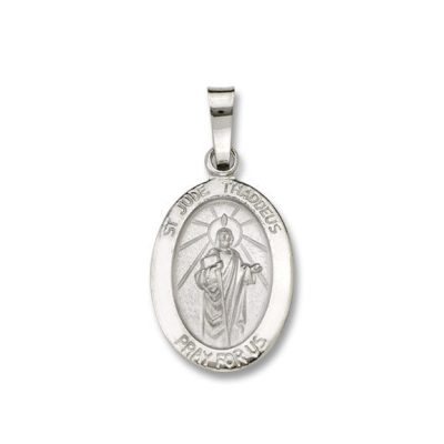 St. Jude Thaddeus SERIES Oval 14 KT. White Solid Religious Medal
