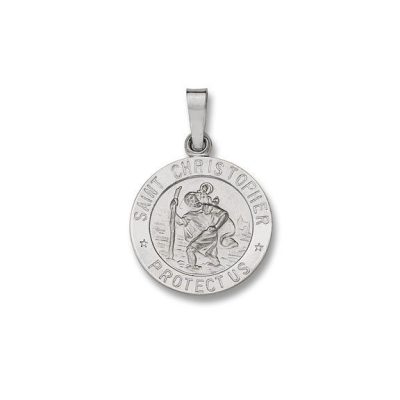 Saint Christopher Religious Medal Oval Round 14KT. White Gold Solid