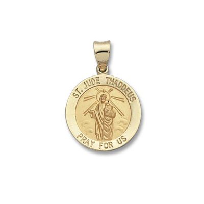 St. Jude Thaddeus SERIES Round 14 KT. Yellow Hollow Religious Medal