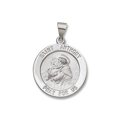 St. Anthony SERIES Round 14 KT. White Gold Hollow Religious Medal