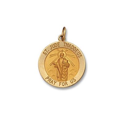St. Jude Thaddeus SERIES Round 14 KT. Yellow Solid Gold Religious Medal