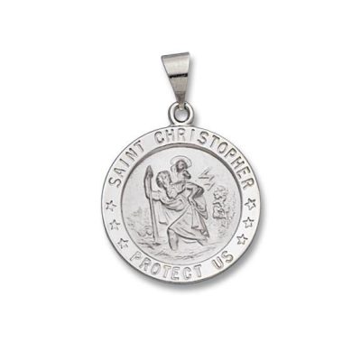 St. Christopher 14k. White Gold Hallow Religious Medal