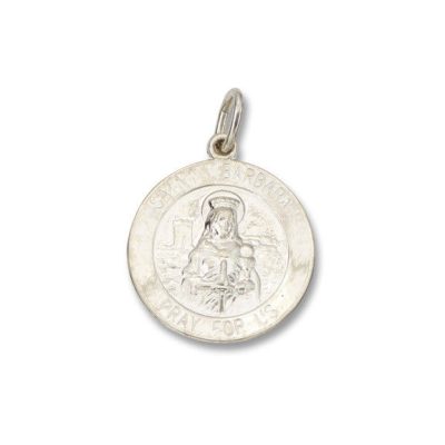 St. Barbara SERIES Round Silver Bright Plated Religious Medal