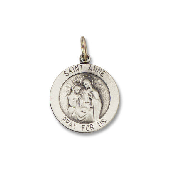 St. Anne SERIES Round Silver Bright Plated Religious Medal