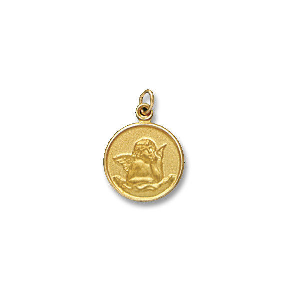 14 Kt. Gold Round Angel Charm Religious Medal H46