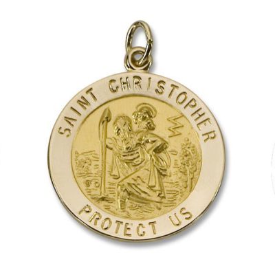 St Christopher 14KT. Gold Solid Religious Medal M107  21mm