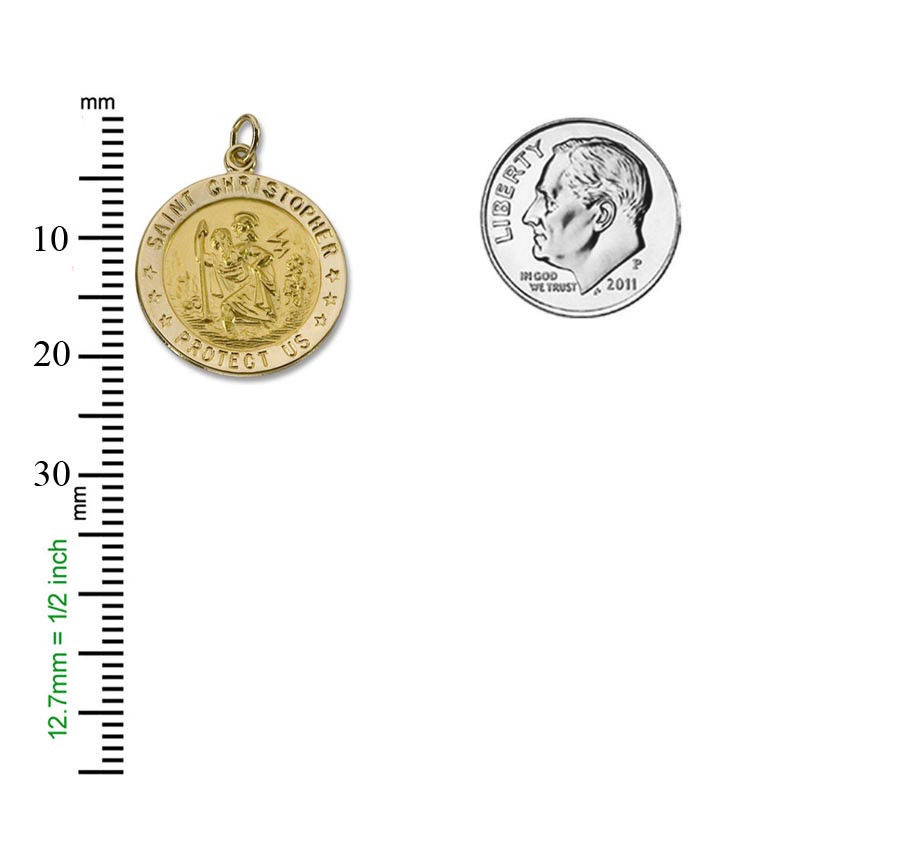 St Christopher 14KT. Gold Solid Religious Medal M107  21mm