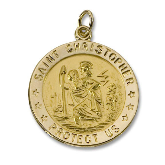St Christopher 14KT. Gold Solid Religious Medal M10 22mm