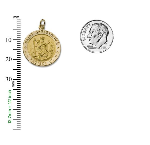 St Christopher 14KT. Gold Solid Religious Medal M10 22mm