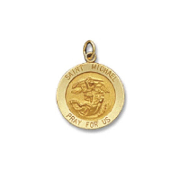 St. Michael SERIES Round 14 KT. Yellow Solid Religious Medal