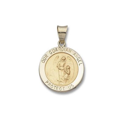 14 Kt. Round Yellow Hollow Guardian Angel Religious Medal