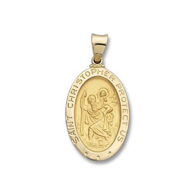 St. Christopher Oval 14k Yellow Hollow Gold Religious Medal M29HO