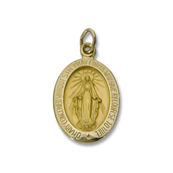 14 Kt. Oval Yellow Solid Gold Miraculous Religious Medal 16mm M32