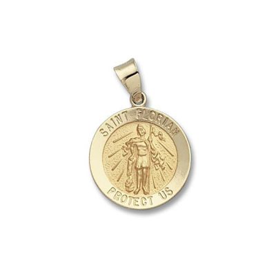 St. Florian SERIES Round 14 KT. Yellow Gold Hollow Religious Medal 3/4 Inch