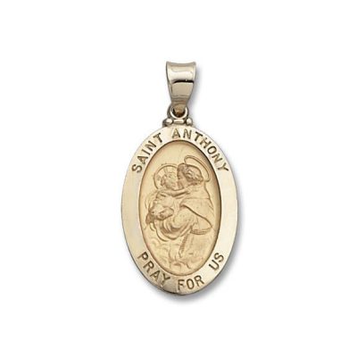 St. Anthony SERIES Oval 14 KT. Yellow Hollow Religious Medal M36HO