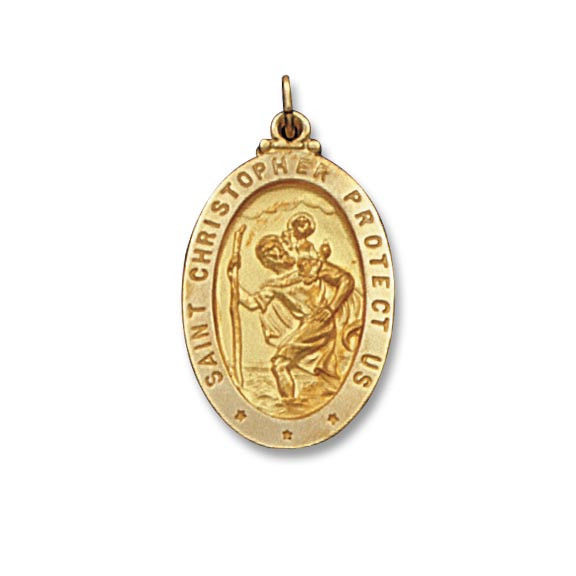 St. Christopher Protect Us 14k Yellow Gold Solid M37 Religious Medal