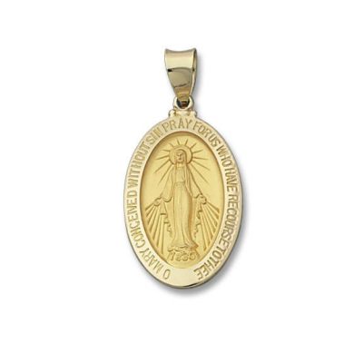 Miraculous 14 Kt. Oval Yellow Hollow Religious Medal 1 Inch M4HO
