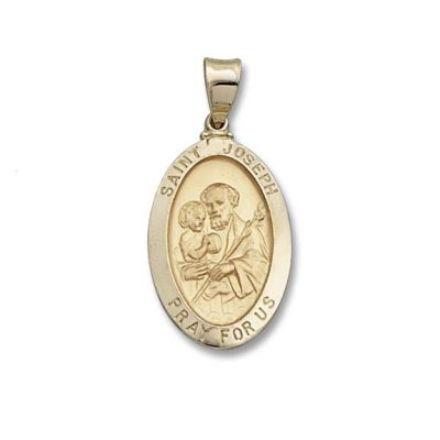 St. Joseph SERIES Oval 14 KT. Yellow Gold Hollow Religious Medal M67HO
