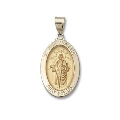 St. Jude Thaddeus SERIES Oval 14 KT. Yellow Gold Hollow Religious Medal M745HO
