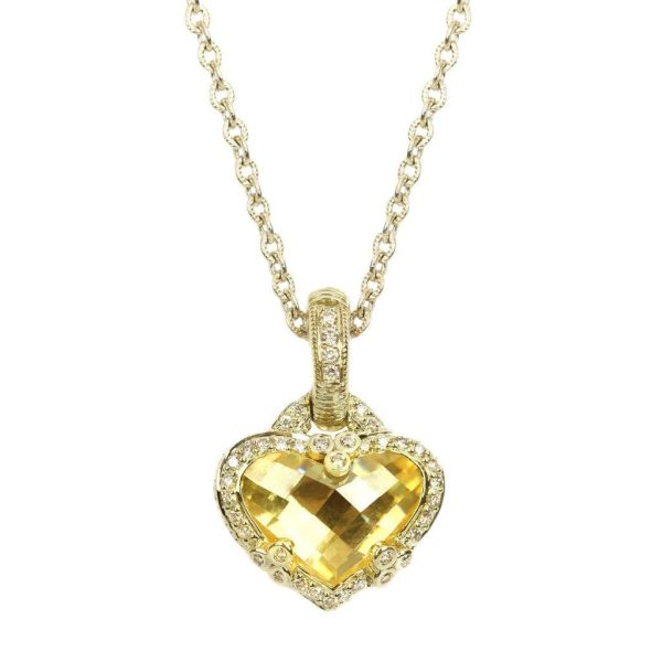 Judith Ripka Heart Shaped Canary Crystal and Diamond Necklace RCN596Y-DI-17