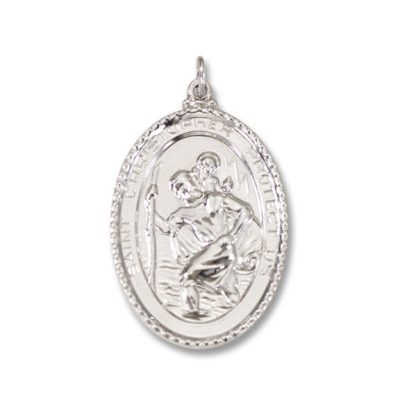 St. Christopher Oval Bright Silver Religious Medal S132RH