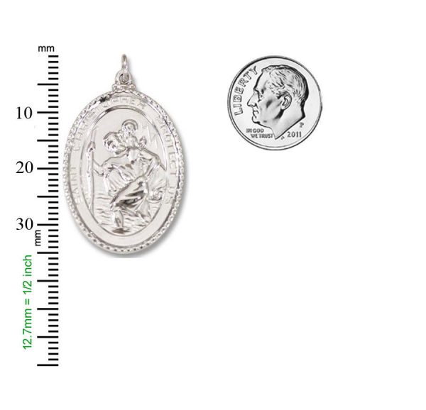 St. Christopher Oval Bright Silver Religious Medal S132RH