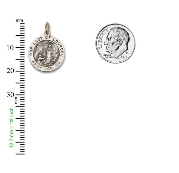 Our Lady of Lourdes  SERIES  Round  Silver Antiqued  Religious Medal s139