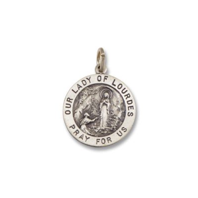 Our Lady of Lourdes  SERIES  Round  Silver Antiqued  Religious Medal s139