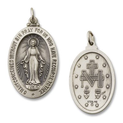 Oval Silver Antiqued Miraculous Religious Medal 1-1/4 INCH S13