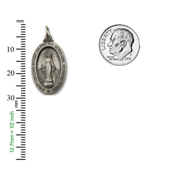 Oval Silver Antiqued Miraculous Religious Medal 1-1/8 INCH  S18