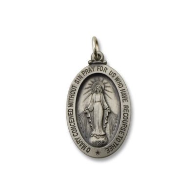 Oval Silver Antiqued Miraculous Religious Medal 1-1/8 INCH  S18