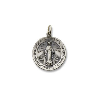 Round Silver Antiqued Miraculous Religious Medal 7/8 Inch S21