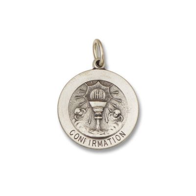 Confirmation SERIES Round Silver Antiqued Religious Medal S318