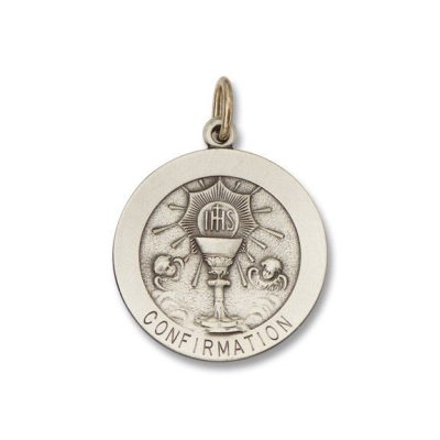 Confirmation SERIES Round Silver Antiqued Religious Medal S319