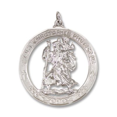 St. Christopher Round Silver Bright Religious Medal S31RH