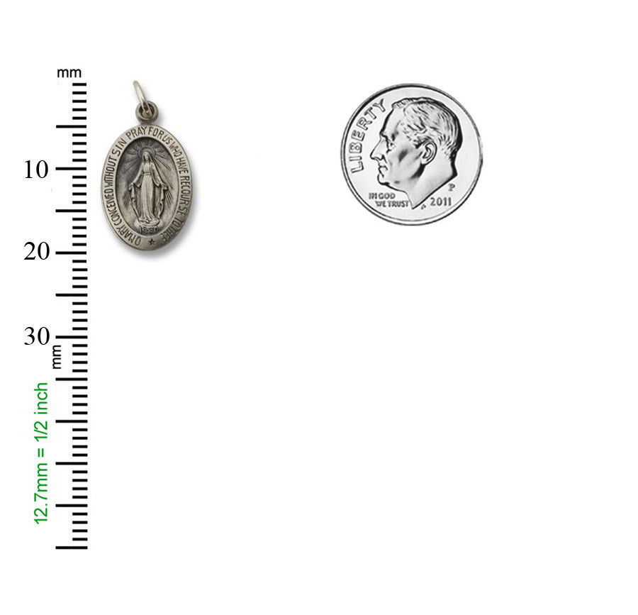 Oval Silver Antiqued Miraculous Religious Medal  3/4 Inch S32