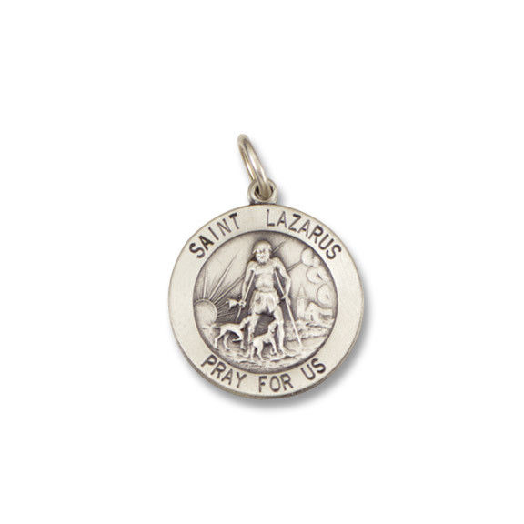 St. Lazarus  SERIES  Round  Silver Antiqued Religious Medal 3/4 Inch