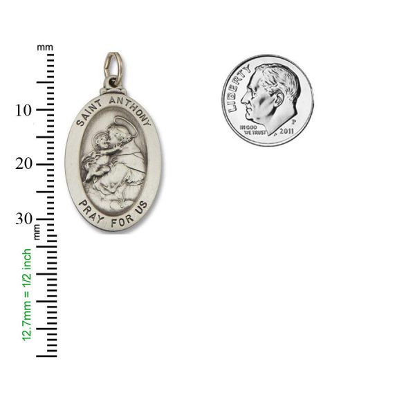 St. Anthony SERIES Oval Silver Antiqued Religious Medal 1-1/4 Inch S35