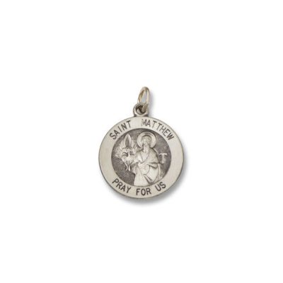 St. Matthew SERIES Round Silver Antiqued Religious Medal S406