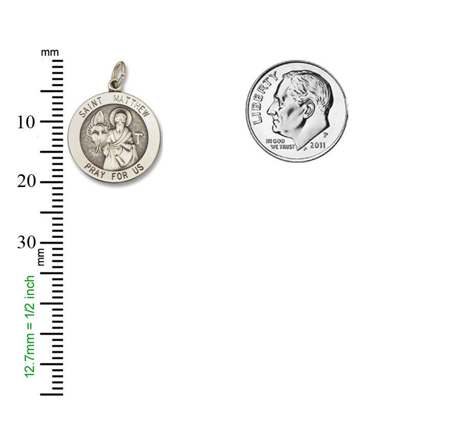 St. Matthew SERIES Round Silver Bright Plated Religious Medal S407RH